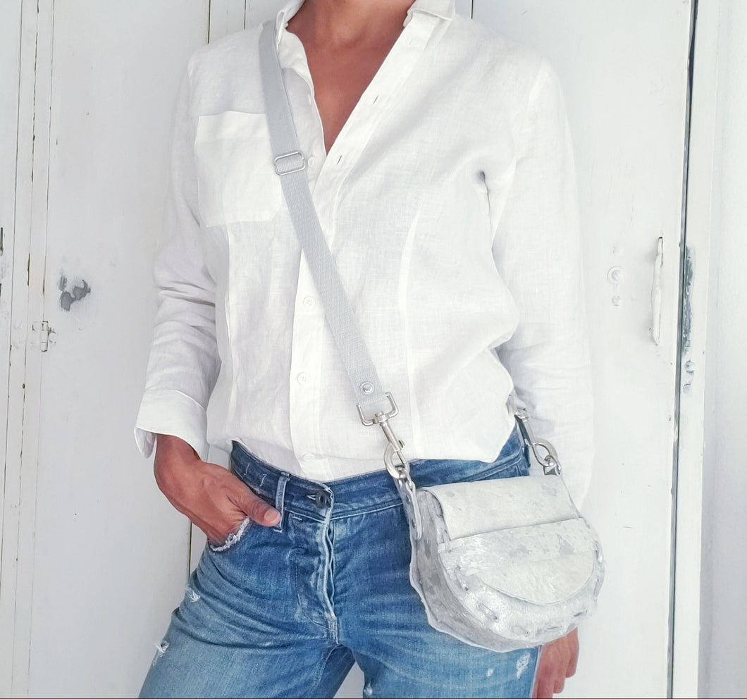 Small Crossbody - Silver Metallic Cowhide